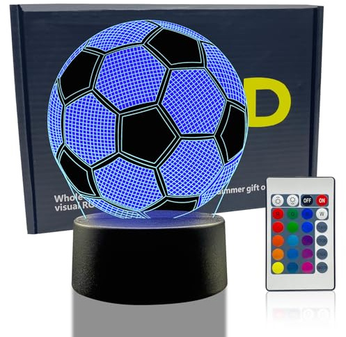 Yeefunjoy Fußball 3D Illusion Lampe, 3D Fußball Nachtlicht Optical Lampe | Lampe mit Fernbedienung & Touch 16 Farben Ändern Fussball Geschenke Jungen Mädchen Valentinstag Kinder Geschenk 7 8 9 10