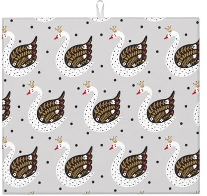 Dish Draining Mat Cute Swan Exotic Grey Washing Up Drying Mat Super Absorbent 46X41Cm Counter Counter Protector Folding Kitchen Dishes Drainer Rack Pad