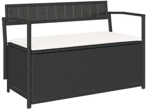 vidaXL Gartenbank mit Stauraum und Kissen Schwarz Poly Rattan, Gartenbank, Parkbank, Outdoor-Bank, Sitzbank, Terrassenbank, Außenbank, Gartenmöbel