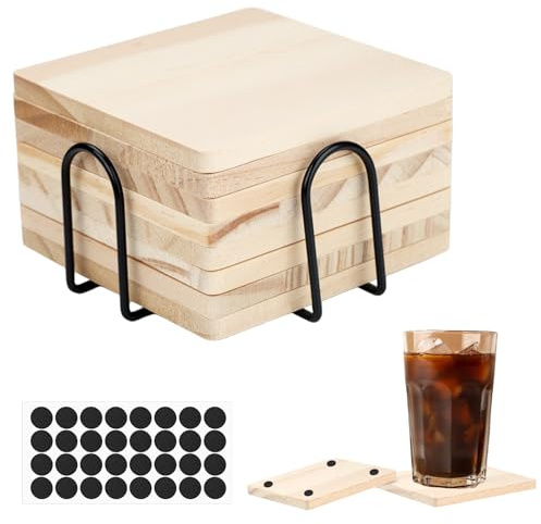 8 Stück Untersetzer Holz Eckig Coasters Holzuntersetzer Getränke Glass Tassenuntersetzer Scheibenuntersetzer für DIY Architekturmodelle Zeichnung Malerei Holzgravur Holzbrennen Handwerk