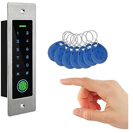 Garagentoröffner, Wasserdichte Fingerabdruck-Metall-Zugangskontrolltastatur, RFID, 125 kHz, eingebettetes Design, Passwortleser, Toröffner, Zugangskontrolle(With 10tags)