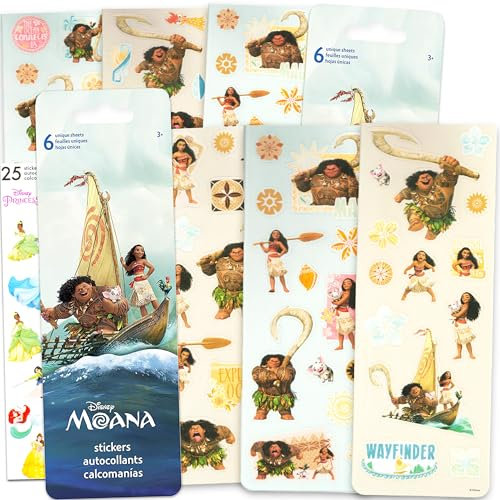 Disney Set di adesivi Moana per bambini, con oltre 150 adesivi per feste di compleanno per ragazze, fogli per bomboniere per bambini, bambine e ragazze