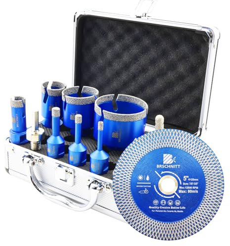BRSCHNITT Dimoand Kit de scies cloches diamantées 6/8/10/20/35/50/68 mm et 10/50 mm Foret à doigts pour carrelage en porcelaine, céramique, marbre, granit 125 mm