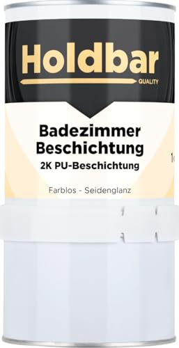Holdbar 2K PU Badezimmer Beschichtung Cremeweiß (Ral 9001) 1 Kg - Wasserfest - Geeignet für Duschkabine - Fliesenfarbe badezimmer - 2 komponenten beschichtung - Farbe für Wand & Boden