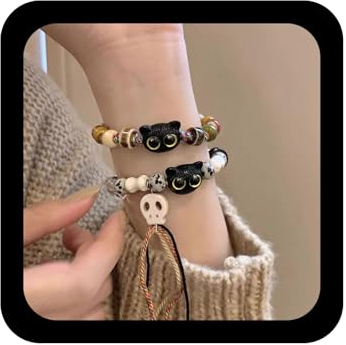 Wendalern Bracelet De Perles En Forme De Coeur De Chat Avec Diamant Cz Chaton Bracelet Extensible Avec Des Breloques En Forme De Chat Bracelets D'amitié Bijoux Cadeaux Pour Femmes Animaux Compagnie