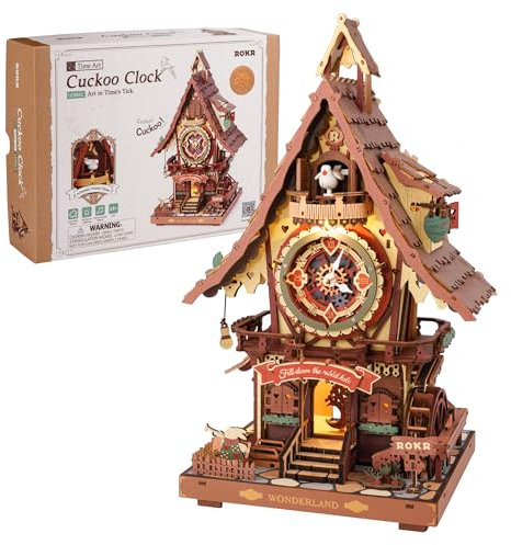 ROKR 3D Puzzle Kuckucksuhr Erwachsene, 3D Holzpuzzle Uhrenmodellbausätze, Geschenke und Dekoration für Erwachsene, Cuckoo Clock Mehrfarbig, LC901C