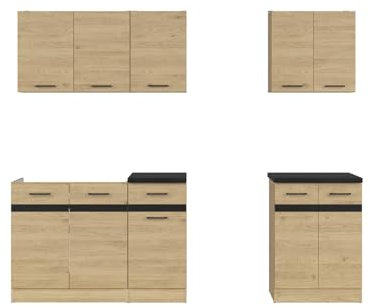 BLACK RED WHITE Küchenzeile Junona Line A 180 cm Eiche Bernstein mit Arbeitsplatte
