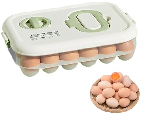 Shwdsy Material PP Hueveras para Frigorifico, con Temporizador Huevera, 24 Compartimentos Huevera Nevera, con Tapa, Apta para la Nevera de la Cocina, la Mesa del Comedor y los Armarios