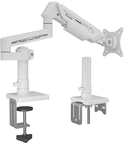 Fydeamer Single Monitor Arm for 17-35 Screens up to 11 kg, White | Heavy Duty VESA Desk Mount with Height Adjustment and Tilt, Dual Installation Options