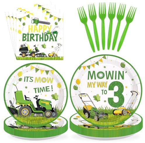 Greencian 96Pcs Lawnmower 3rd Birthday Theme Party Decorations Serves 24