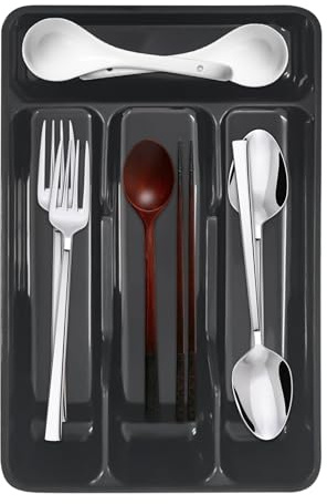 Yiohejy Organizador de cubiertos con 4 compartimentos, bandeja de cubiertos pequeña, organizador de cubiertos, bandeja de vajilla, para tenedores, cocina, armario, hogar, apartamento, dormitorio