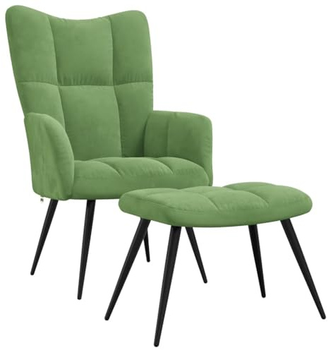 Tomostar Fauteuil avec Repose Pied, Fauteuil Salon Scandinave Chaise de Coiffeuse avec Tabouret Vert Clair Velours