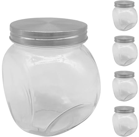 Relaxdays Bonbonglas, 5er Set, 650 ml, Vorratsgläser für Süßigkeiten, Candy Bar, Edelstahl-Deckel, transparent/Silber | Vorratsgläser für Süßigkeiten, Candy Bar, Edelstahl-Deckel