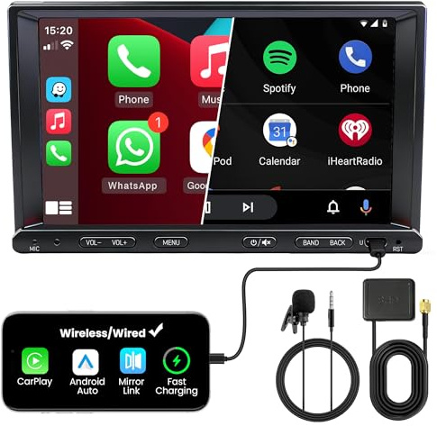 FLUXEONS Autoradio Doble DIN con Pantalla para Nissan Qashqai (2006–2013), CarPlay y Android Auto Inalámbrico, Pantalla Táctil 7, 4GB+64GB, Bluetooth WiFi 5GHz Dab+ FM AUX GPS