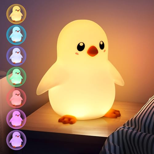 JUQG Pinguin Nachtlicht für Kinder aus Silikon, Tragbares Nachtlicht für Kinder mit Touch Dimmfunktion, USB Aufladbares Nachtlicht, Geeignet für Kinderzimmer, Wohnzimmer und Schlafzimmer