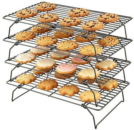 yolzhxe 4 Pisos Rejilla de Enfriamiento Apilable 40 X 25 X 4cm Cooling Rack | Material de Acero al Carbono, Revestimiento Antiadherente, Rejilla para Enfriar Pasteles Para Cocinar, Hornear y Asar