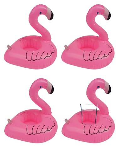 FEQDWOX Portabevande Gonfiabile Fenicottero Rosa 4 Pezzi - Porta Bicchieri Galleggiante per Piscina, Spiaggia & Feste, mantiene le bevande stabili.