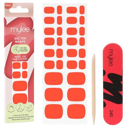 Mylee Gel Toe Nail Wraps [Be Yourself] 30 Pre-Cured Stickers for Pedicure | No Lamp Needed, Up to 21 Days of Wear, Salon-Quality Finish, Easy Peel and Stick, Chip-Free, No Dry Time, Long-Lasting