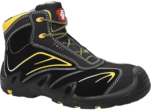 JORI Sicherheitsschuhe Harrison Mid S3L, Damen und Herren, Leder, Kunststoffkappe (Leichter als Stahlkappe), leicht, sportlich 47, Schwarz-Gelb