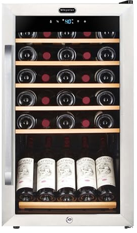Whynter FWC-341TS - Refrigerador de vino de acero inoxidable con estante de exhibición y control digital, 34 botellas, color gris
