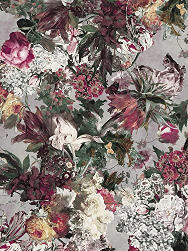 Rasch Tapete 606843 - Fototapete auf Vlies mit Blumen in Grau, Blumentapete, Vintage - 3,00m x 2,25m (LxB)