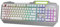 Lumsburry Clavier de jeu rétroéclairé à LED RVB avec anti-ghosting, touches lumineuses et contrôle multimédia, clavier USB filaire en métal étanche pour PC, jeux, bureau (argenté et blanc)