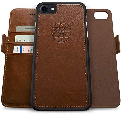 dreem Fibonacci 2-in-1 Wallet Case for Apple iPhone SE 3 (2022), SE 2, & 8/7 - Luxury Vegan Leather, Magnetic Detachable Shockproof Phone Case, RFID Card Protection, 2-Way Flip Stand - Chocolate