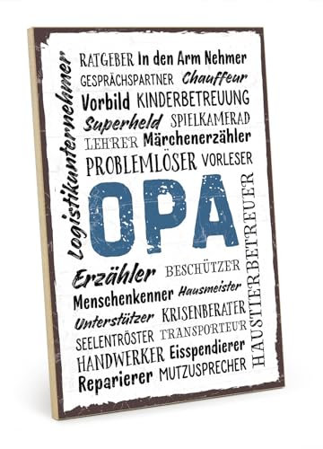 TypeStoff Holzschild mit Spruch – OPA WORDCLOUD – im Vintage-Look mit Zitat als Geschenk und Dekoration - HS-00586