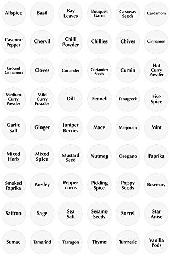 54 x Spice/Herb Storage Jar Kitchen Home Cooking Labels Stickers Decals - 30mm (Clear with Black Text)