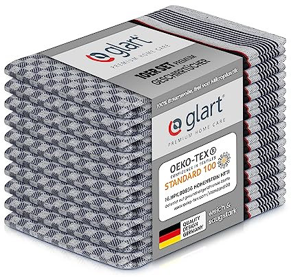 Glart 48GS 10er Set Küchentücher Grubentücher 90x45 cm aus 100% Baumwolle in schwarz, OEKO-TEX Standard 100 zertifiziert, fusselfrei, waschbar, vorgewaschen für die Küche und Abwasch