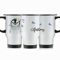 Hairyworm Personalised Travel Mug, 400ml White Stainless Steel Travel Mug with Handle, Customised with Initial/Name, Grey Penguin Blue Butterflies Design Print