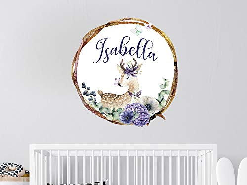 GRAZDesign Wandtattoo mit Namen personalisiert, Wandaufkleber Kinderzimmer für Mädchen, Türaufkleber, Motiv Rehkitz / 50x50cm