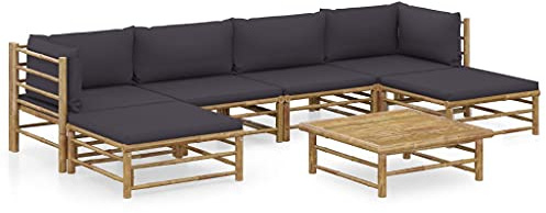 vidaXL 7-TLG. Garten-Lounge-Set mit Dunkelgrauen Kissen Bambus
