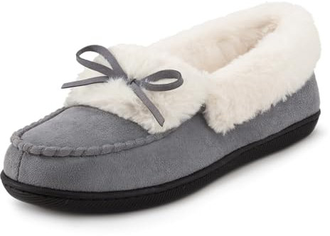 RockDove Damen Mokassin Hausschuh mit Kunstfellfutter und Mikrofaser-Wildleder, 42 EU, Hellgrau