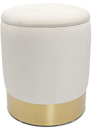 kreatives Wohnen Hocker Samt Pouf Dekopouf Velour Hocker mit Stauraum u. Deckel Ø 31 H 38 cm Creme weiß Samthocker, KRW006020-000000-0000CE, Extra breit