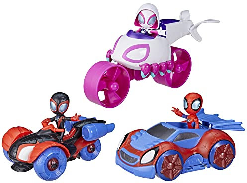 Marvel Spidey and His Amazing Friends Team Spidey Verwandelbare Flitzer, 3 Fahrzeuge und Figuren für Kinder ab 3[Exklusiv bei Amazon]