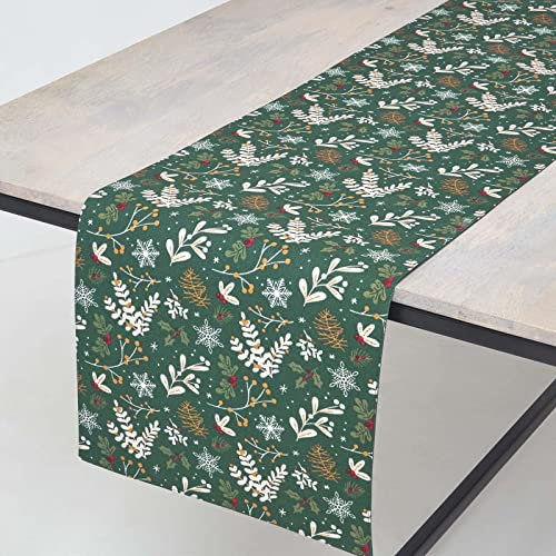 Homescapes Weihnachts-Tischläufer Weihnachtswald 35x250 cm, Tischläufer grün aus 100% Baumwolle, Läufer für Esstisch mit Weihnachts-Motiv, waschbar & pflegeleicht