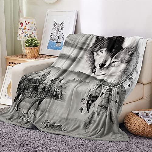 FANSU Kuscheldecke Flauschig Flanell Decke, Microfaser Tier Drucken Weich Warm Plüsch Fleecedecke Sofadecke Couchdecke Wohndecke Bettdecke Tagesdecke (Grauer Wolf,180x240cm)