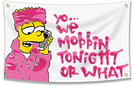 We Mobbin Tonight Or What 91x152 cm Flagge, lustiges Poster, langlebige Wandflagge mit Messingösen. Diese schöne unterhaltsame Bannerflagge für Studentenwohnheim, Veranstaltungen, Festivals.