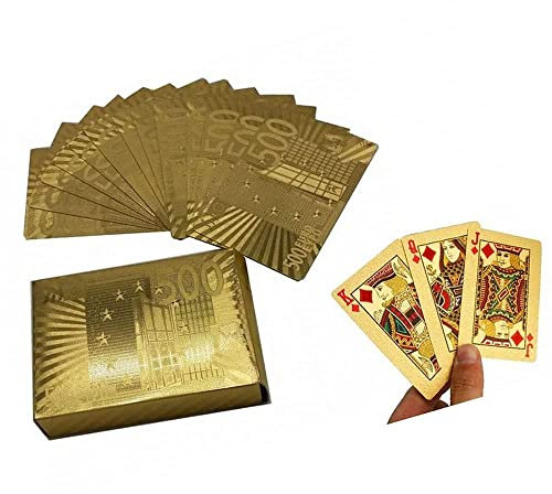 KAV Vergoldete Poker-Spielkarten – klassisches Zaubertricks-Werkzeug und Kartenspiel für Pokerspieler, Familie, Party, Grillen, Spiel (Gold – Euro-Stil-Deck)