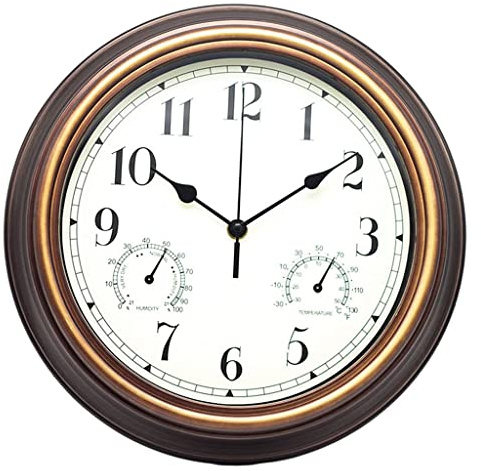 Tubayia Wall Clocks with Thermometer Hygrometer Hanging Clock Silent Non-Ticking for Home Living Room Kitchen (Antique Brass)