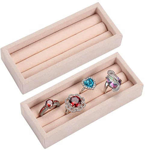 Valyria 2 Slots Velvet Small Ring Organizer Set of 2 Earrings Trays Showcase Display Storage Insert Holder for Jewelry Box, Drawer, Dresser