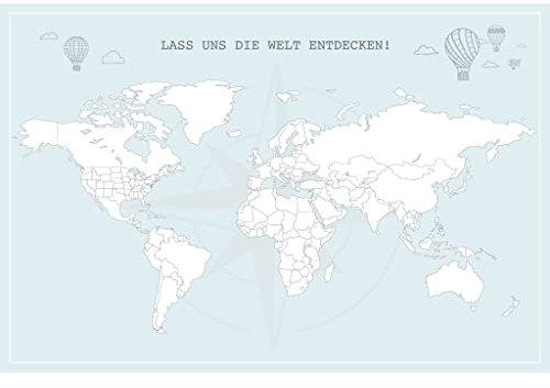 LANA KK - Weltkarte für Kinder zum ausmalen – Premium Poster, hellblau Erde, Welt, Globus in 80 x 60 cm