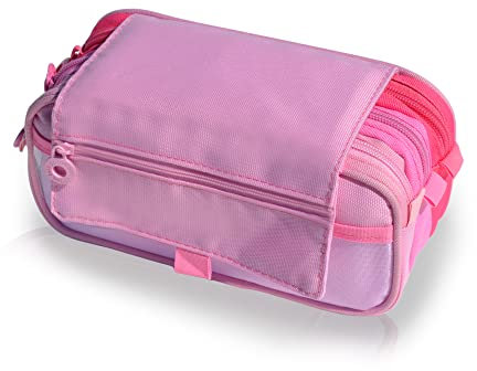 office box Dreifach-Federmäppchen mit 3 großen Innenfächern und individuellem Reißverschluss, Stundenplan und ID, bunt, Rosenquarz