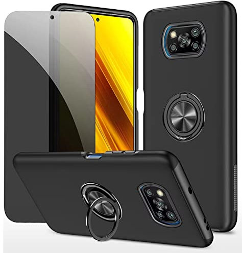 Dechyi Privacidad Funda para Xiaomi POCOX3 NFC / X3/X3 Pro Carcasa con Anti Espía Vidrio Templado de Privacidad con Soporte de Anillo- Rojo