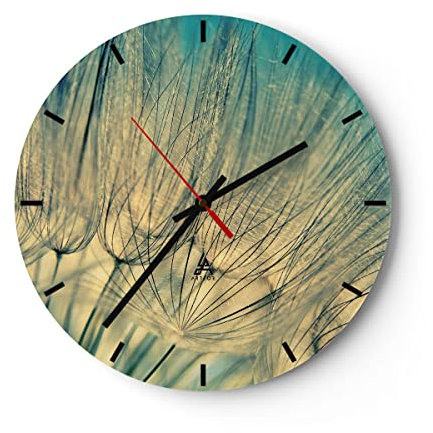 Modern Wanduhr Löwenzahn Makro Löwenzahn 30x30cm Rund Klein Wand Uhr Glas Analog Zimmeruhren Küche Büro Wohnzimmer Glasuhr Wall Clock Dekoration Design Wanddekoration Küchenuhr C3AR30x30-4846
