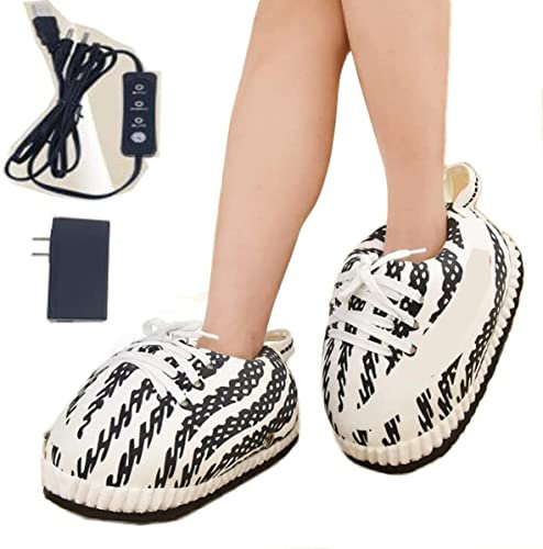 ZAKSEM Pantuflas Térmicas para Hombres Y Mujeres, Calentadores de Pies Recargables por USB, 3 Ajustes de Temperatura, Zapatillas Térmicas Eléctricas, Zapatos Térmicos Lavables de Algodón Suave,