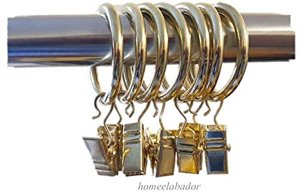 Curtain Rings with Clips 28mm Strong Metal Curtain Hanging Rings & Clips or Hooks Golden Colour Curtains Rings and Clips 28mm Pack of 10
