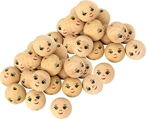 VBS XXL 50er-Pack Holzkugeln durchgebohrt mit Gesicht Ø 22mm Bastelkugel Kugel Holzperle