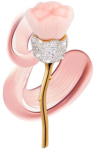 Blueshyhall Bling Pinceaux Maquillages Fleurs avec Strass, Makeup Brushes pour Blush Creme/Fond de Tein/Poudre/Paupière, Petit Pinceaux Maquillages Fluffy de Voyage avec Support (Blanc)